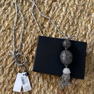 White House Black Market Women’s Rhinestone Gunmetal Tassel Necklace NWT $50.00